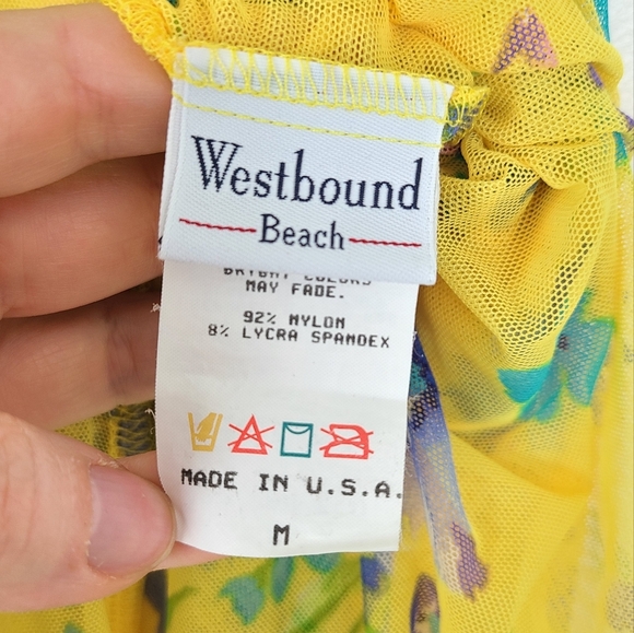 Vintage 1990s 90s Y2K Yellow Mini Floral Stretch Mesh Beach Coverup Dress Medium - Picture 5 of 6